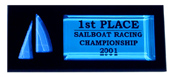 Wall-mountable sailing trophy, vibrant blue, black lettering